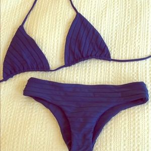 Mikoh blue ribbed bikini set, size M